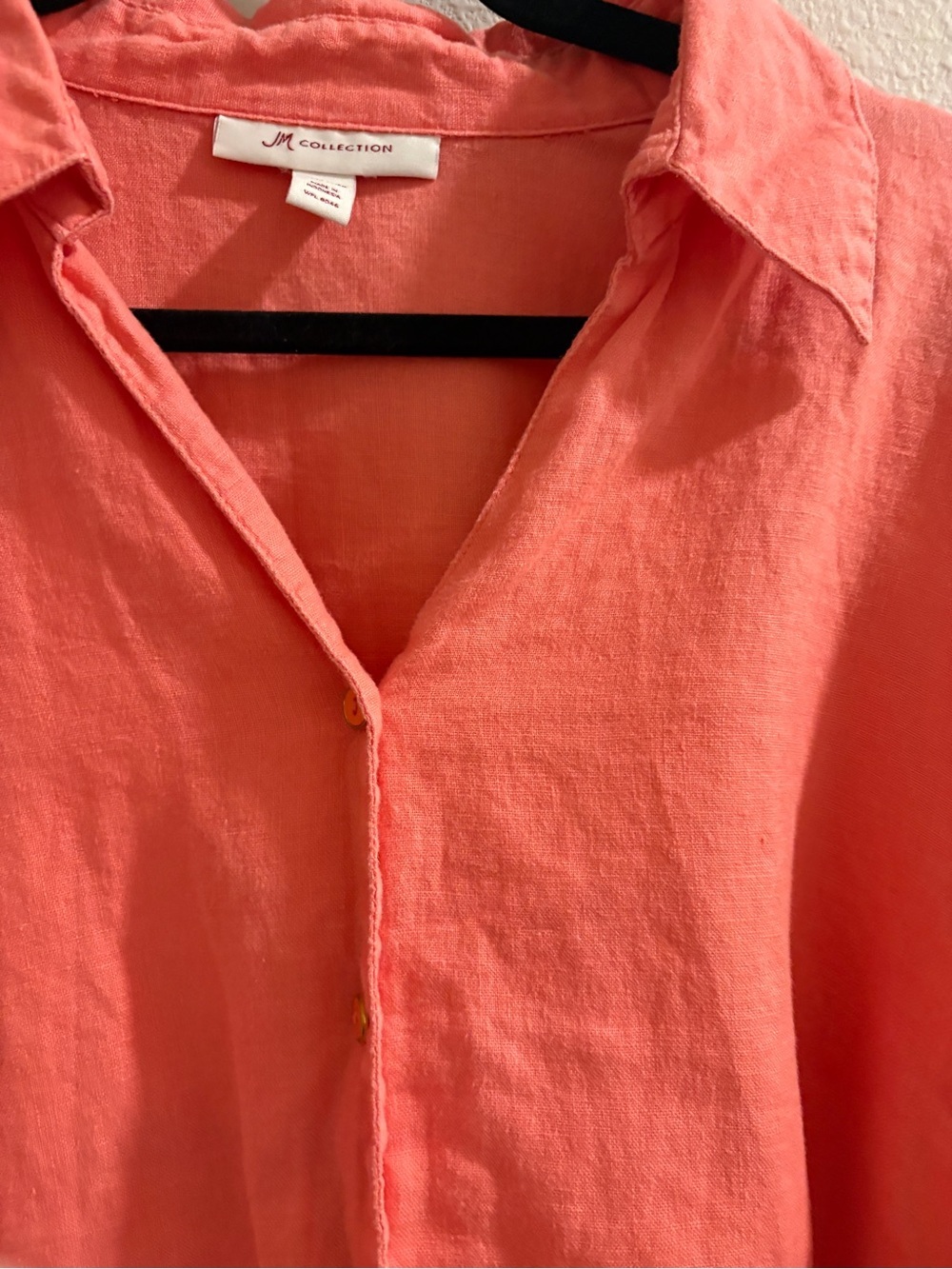 JM Collection 100% Linen Coral Button Front Roll Tab Shirt Size 18 Plus - Picture 4 of 15
